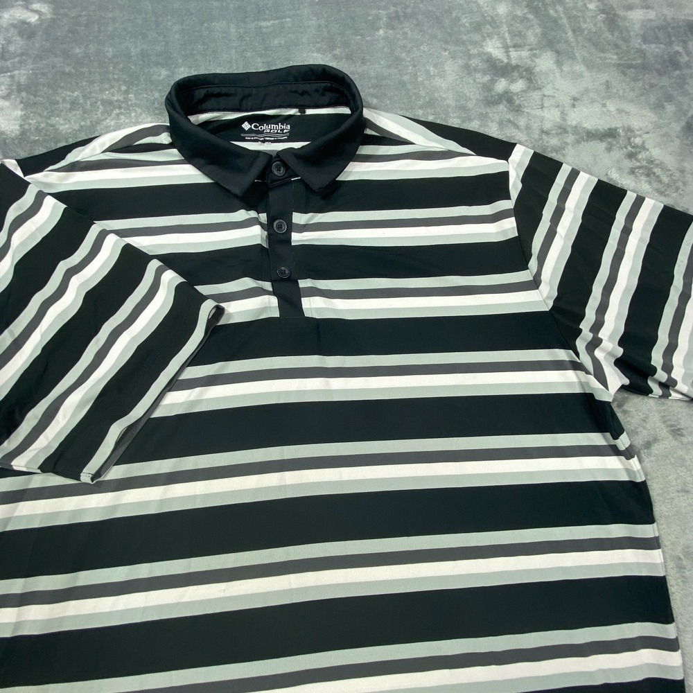 Columbia Shirt Mens XL Black White Omni-Shade Polo‎ Striped Golf Quick Dry Wick
